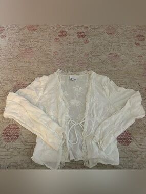 Sheer Lace Tie-Front Cream top - Women Tops